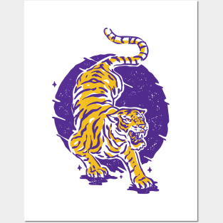 Vintage Japanese Tiger Illustration // Purple and Gold Tiger Posters and Art